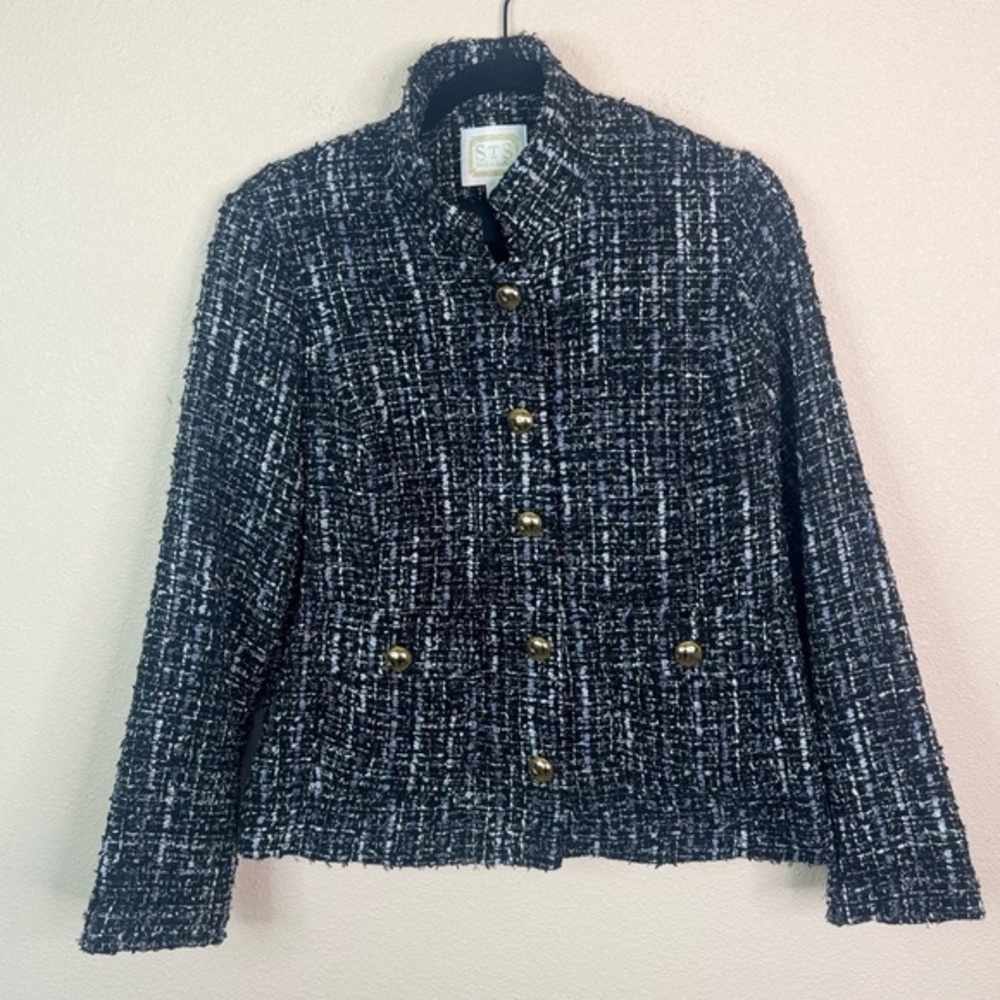 STS Sail to Sable black and white Tweed Gold Button Blazer Jacket size L